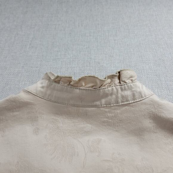 Chico's Womens Jacket Size 1 Beige Mock Neck Button Up Ruffled Trim Long Sleeve - Picture 14 of 16